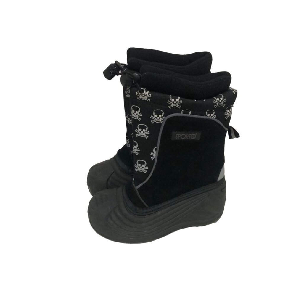 Sporto Womens 7 Skully Winter Snow Boots Black/White Skull Print Waterproof Pull - Picture 2 of 10